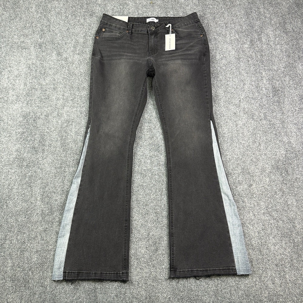 Refuge Womens Flare Jeans Sz 9 Low Rise Reworked Two Tone Flare Raw Hem Stretch